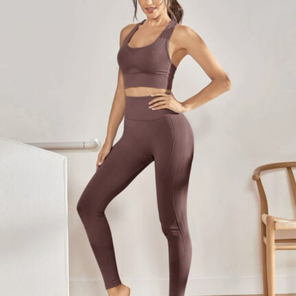 Brassière de sport sans couture & Legging / Marron – Image 2