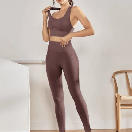 Brassière de sport sans couture & Legging / Marron – Image 3