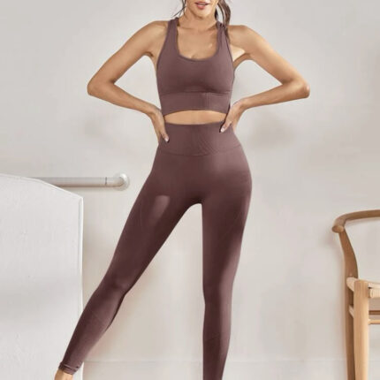 Brassière de sport sans couture & Legging / Marron – Image 4