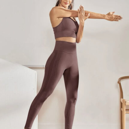 Brassière de sport sans couture & Legging / Marron – Image 5