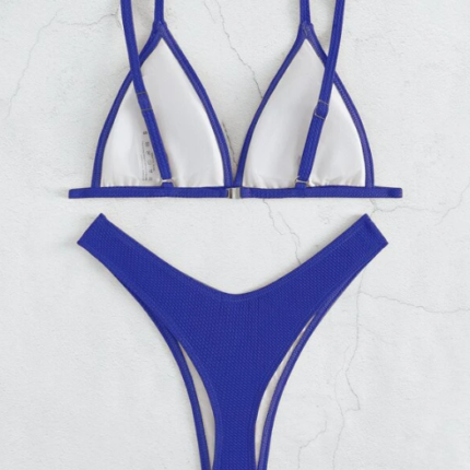 Bikini texturé triangulaire échancré / Bleu Indigo – Image 2