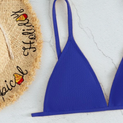 Bikini texturé triangulaire échancré / Bleu Indigo – Image 3