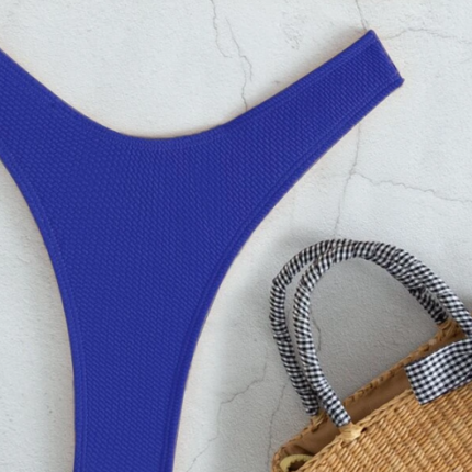 Bikini texturé triangulaire échancré / Bleu Indigo – Image 4