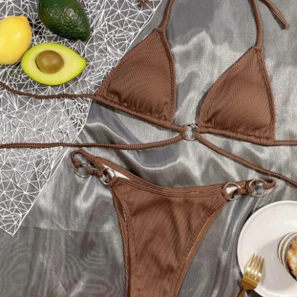Bikini côtelé à anneau / Tabac – Image 3
