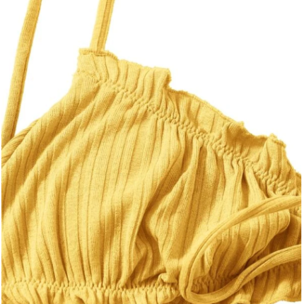 3 pièces Bikini avec ourlet ondulé & paréo / Jaune Citron – Image 5