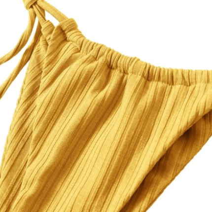 3 pièces Bikini avec ourlet ondulé & paréo / Jaune Citron – Image 6