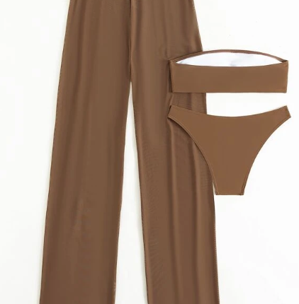 3 pièces unicolore Bikini & Pantalon de plage – Image 2