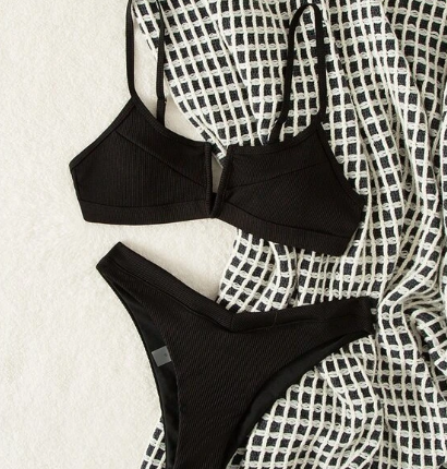 Bikini unicolore côtelé / Noir – Image 5