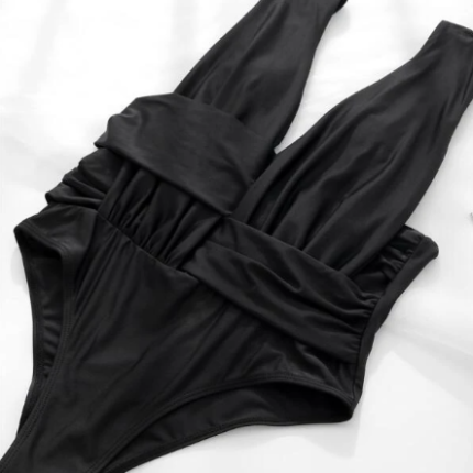 Maillot de bain une pièce unicolore à ruché – Image 3