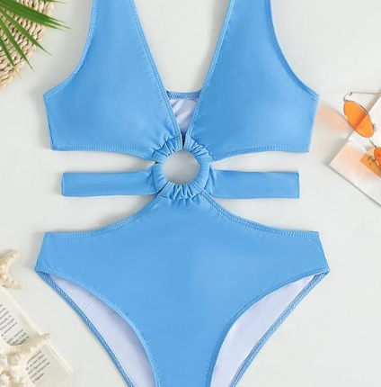 Maillot de bain une pièce découpe à lien anneau – Image 6