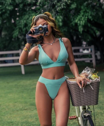 Bikini unicolore côtelé / Bleu Lagon – Image 3