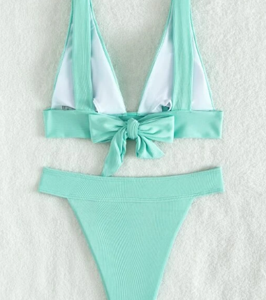 Bikini unicolore côtelé / Bleu Lagon – Image 4