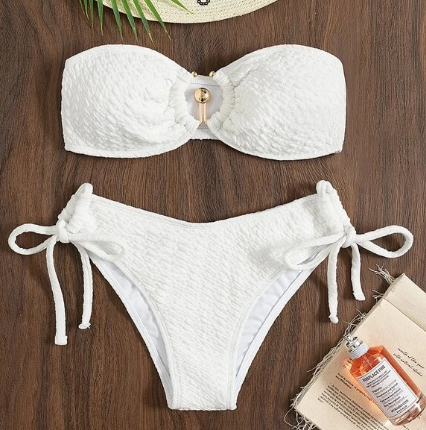 Bikini à anneau Bandeau à nœud /  Blanc – Image 5