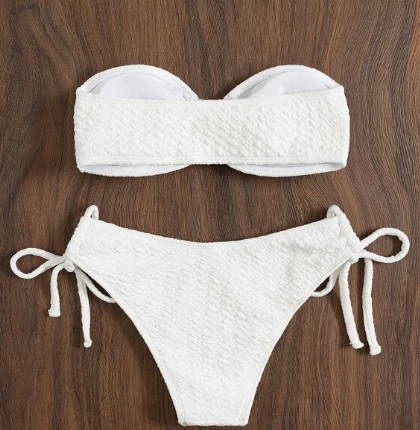 Bikini à anneau Bandeau à nœud /  Blanc – Image 4