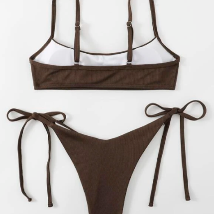 Bikini tanga à nœud Marron – Image 2