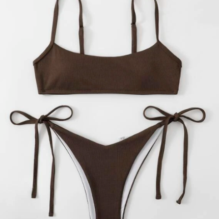 Bikini tanga à nœud Marron – Image 4