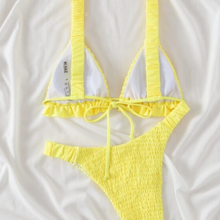 Bikini froncé à fronces / Jaune Citron – Image 2