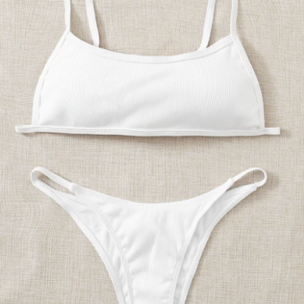 Bikini côtelé unicolore / Blanc – Image 5