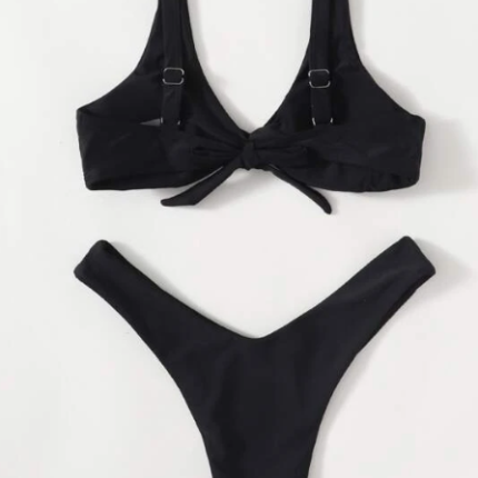 Bikini unicolore à nœud / Noir – Image 2