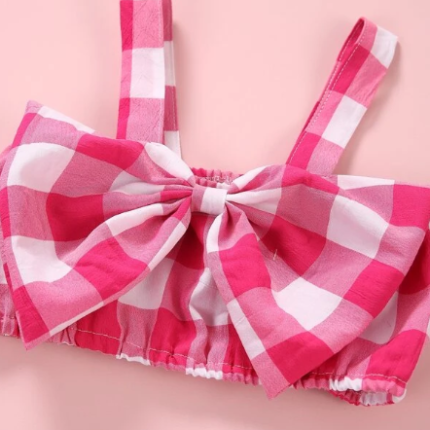 Toddler Girls Buffalo Plaid Print Bow Front Cami Top & Raw Cut Flare Leg Jeans – Image 2