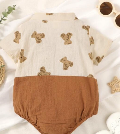 Newborn Baby Bear Print Bow Front Bodysuit – Image 2