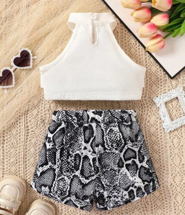 Baby Ruffle Trim Halter Top & Snakeskin Print Shorts – Image 2